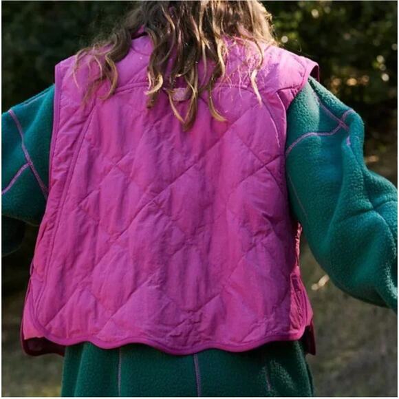 FP Movement Free People Quinn Quilted Waistcoat Puffer Magenta Haze Combo Medium - Picture 3 of 13